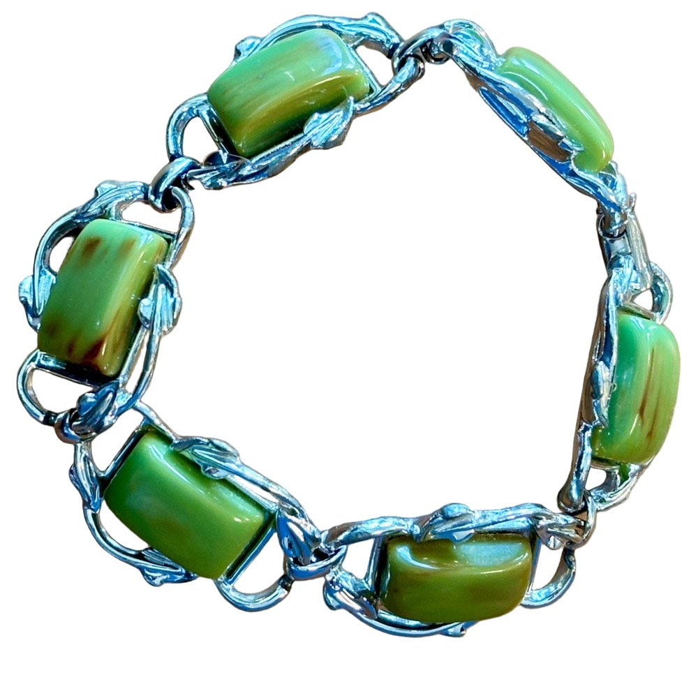 Vintage Coro Green and Silver Toned  Bracelet